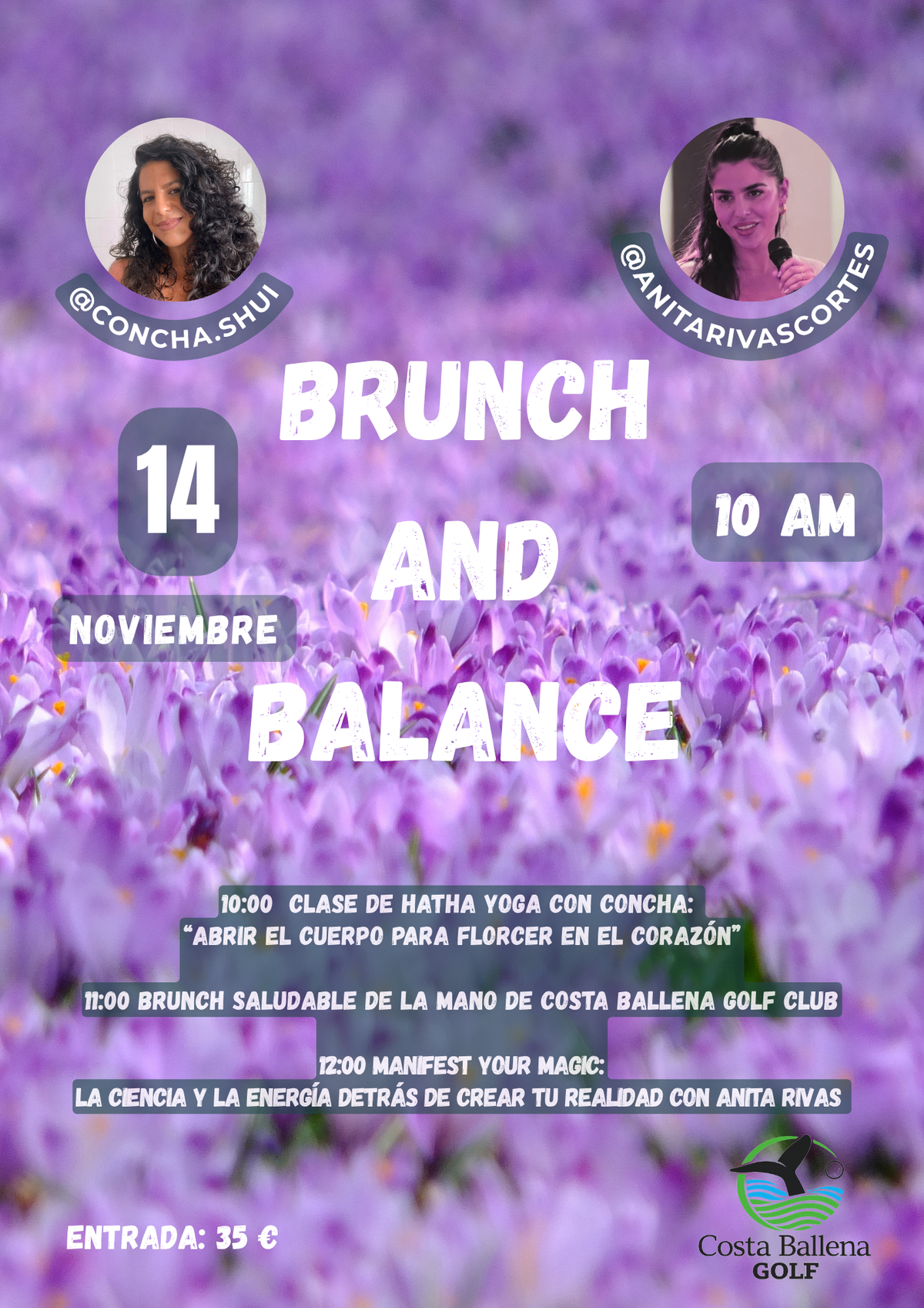 Evento exclusivo Brunch and Balance 14 noviembre. Reserva 15 €. Pago de 20€ en el club en efectivo.